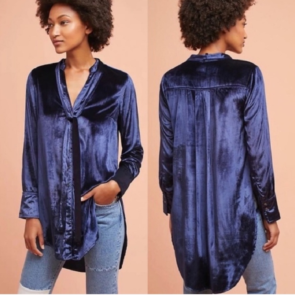 Anthropologie Navy Velvet Blouse